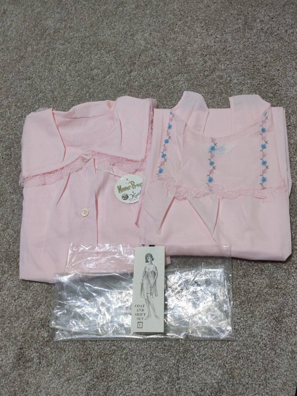 Vintage Katz Shift Nightgown Set Coat and Shift Set Size Large Never Iron